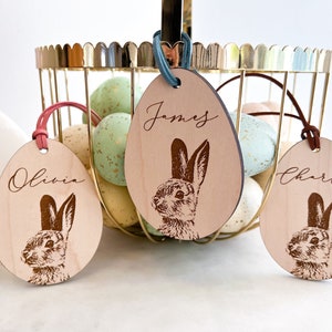 Personalized Easter Basket Tag, Custom Wood Easter Bag Tag, Wooden Easter Gift Tag, Easter Decor, Easter for Kids, Easter Bunny Tag image 2