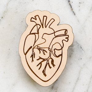 Heart Wood Magnet, Anatomic Heart Fridge Magnet, Anatomical Pin, Heart Art, Anatomic Heart Magnet, Heart Design, Engraved Wood, Wood Magnet