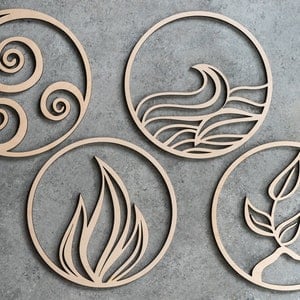 Element Symbols Decor, Four Elements, Laser Cut Wood, Geometric Art, Wood Art, Wall Art, Wall Decor, Wall Hangings, Modern