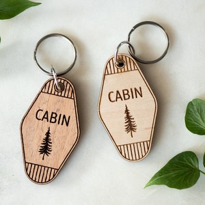 Cabin Wood Keychain, Vacation Home Keychain, Hotel Retro Keychain, Custom House Keychain, Stocking Stuffer