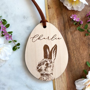 Personalized Easter Basket Tag, Custom Wood Easter Bag Tag, Wooden Easter Gift Tag, Easter Decor, Easter for Kids, Easter Bunny Tag image 8