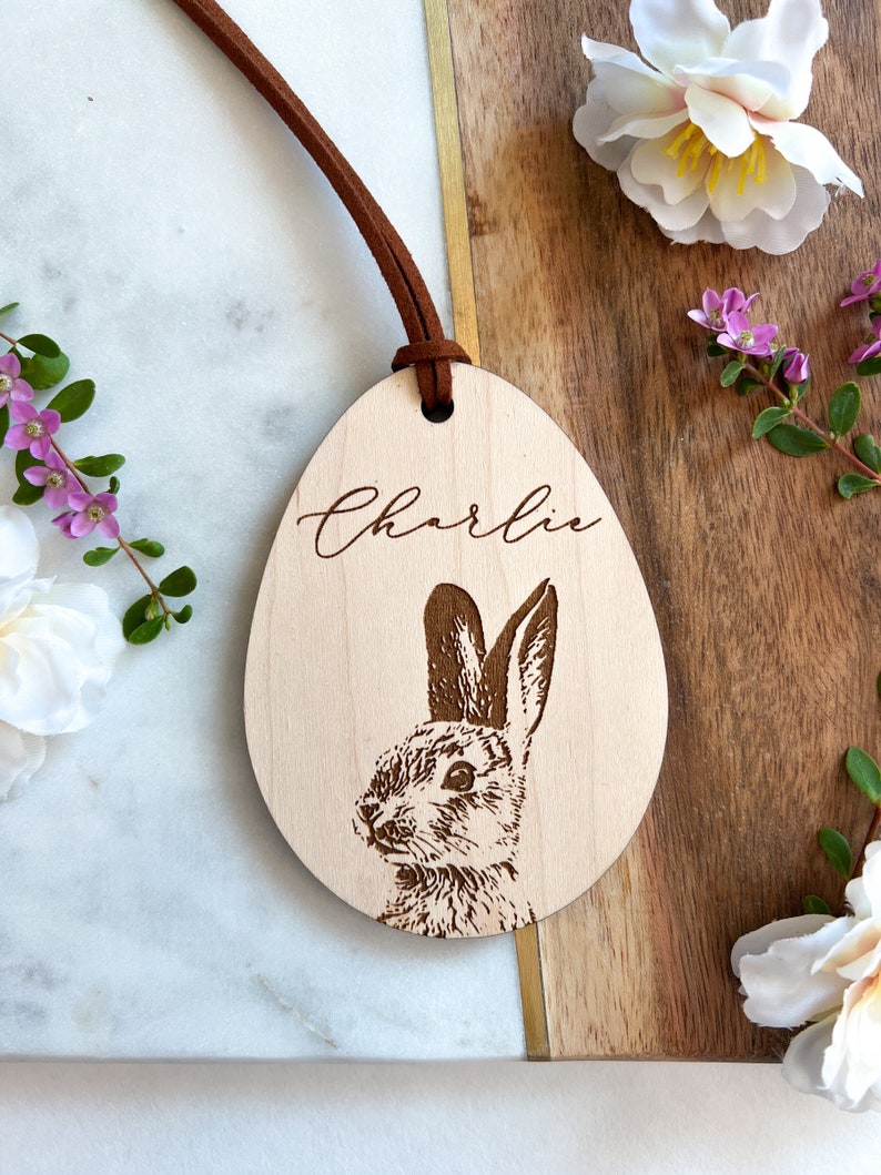 Personalized Easter Basket Tag, Custom Wood Easter Bag Tag, Wooden Easter Gift Tag, Easter Decor, Easter for Kids, Easter Bunny Tag image 8