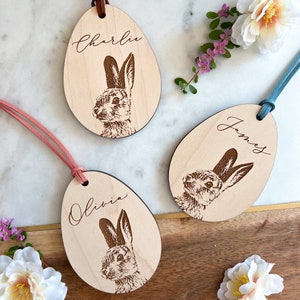 Personalized Easter Basket Tag, Custom Wood Easter Bag Tag, Wooden Easter Gift Tag, Easter Decor, Easter for Kids, Easter Bunny Tag image 7