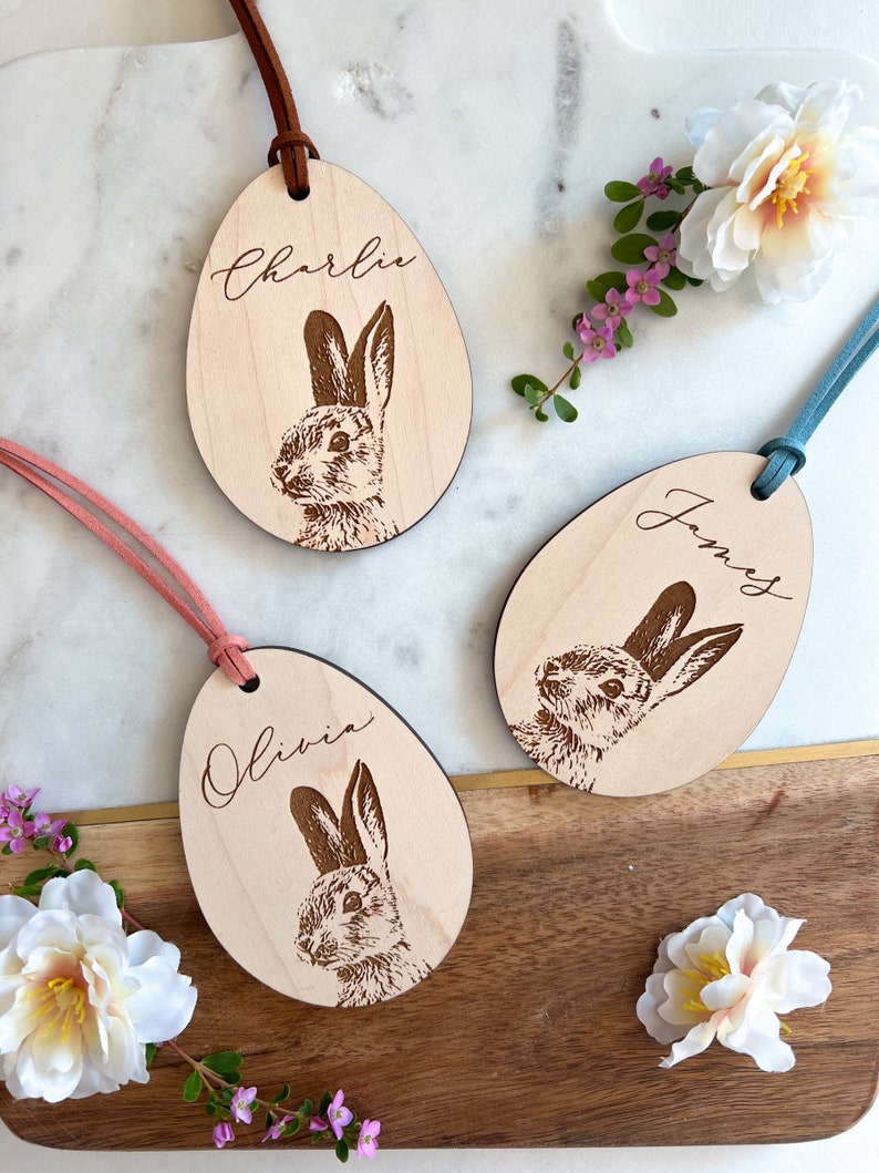Personalized Easter Basket Tag, Custom Wood Easter Bag Tag, Wooden Easter Gift Tag, Easter Decor, Easter for Kids, Easter Bunny Tag image 7