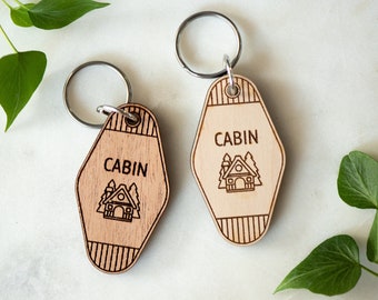 Cabin Wood Keychain, Vacation Home Keychain, Hotel Retro Keychain, Custom House Keychain, Stocking Stuffer