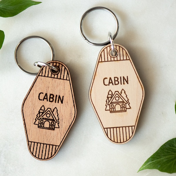 Porte-clés en bois de cabine, porte-clés de maison de vacances, porte-clés rétro d'hôtel, porte-clés de maison personnalisée, bas de Noël