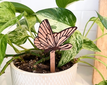 Butterfly Houseplant Stake, Plant Lover Gift, Pot Sitter, Plant Sitter, Plant Pot Decor, Wood Plant Pick, Plant Gift, Stocking Stuffer