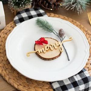 Tarjeta de ajuste del lugar de Navidad, decoración de la mesa de Navidad, paisaje de mesa de Navidad, cena de Navidad, decoración de Navidad, ajuste del lugar de vacaciones