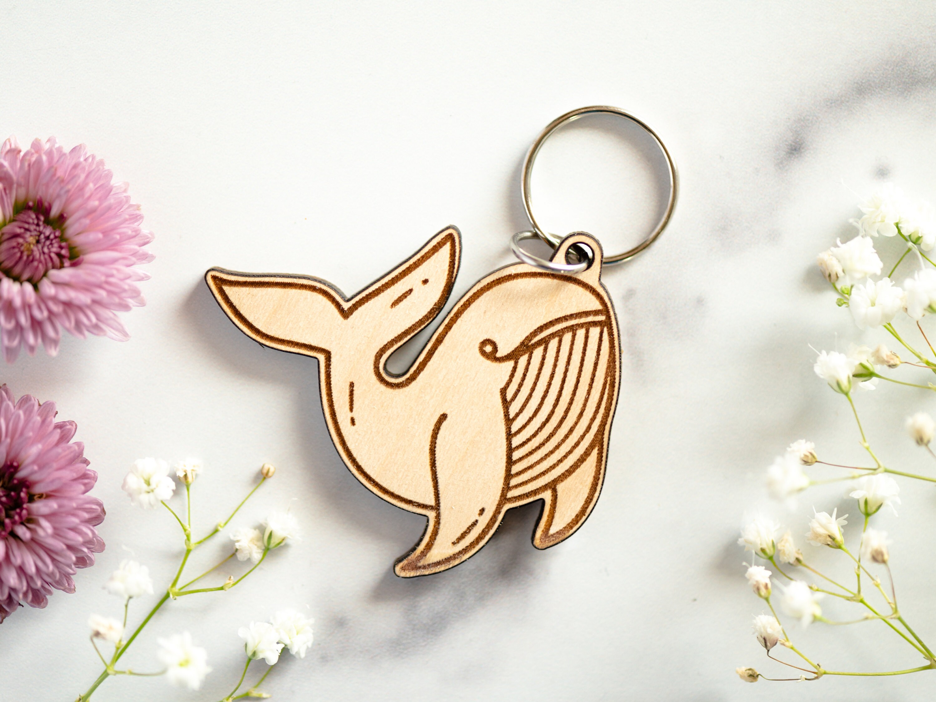 Whale Wood Keychain, Ocean Keychain, Beach Keychain, Eco-friendly Keychain, Lanyard Keychain, Stocking Stuffer