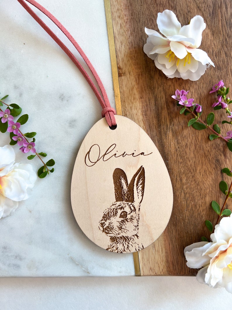 Personalized Easter Basket Tag, Custom Wood Easter Bag Tag, Wooden Easter Gift Tag, Easter Decor, Easter for Kids, Easter Bunny Tag image 10