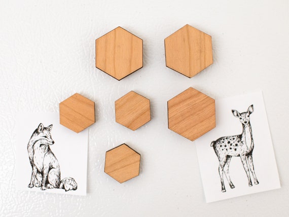 Hexagon Wood Magnet Réfrigérateur Magnet, Hexagone, Aimant à bois