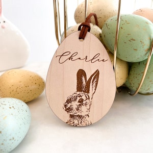 Personalized Easter Basket Tag, Custom Wood Easter Bag Tag, Wooden Easter Gift Tag, Easter Decor, Easter for Kids, Easter Bunny Tag image 6