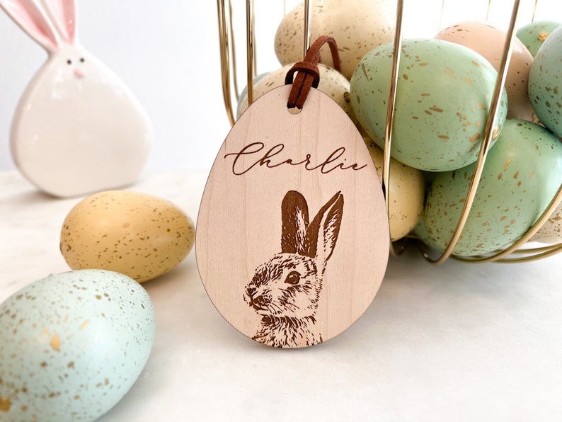 Personalized Easter Basket Tag, Custom Wood Easter Bag Tag, Wooden Easter Gift Tag, Easter Decor, Easter for Kids, Easter Bunny Tag image 6