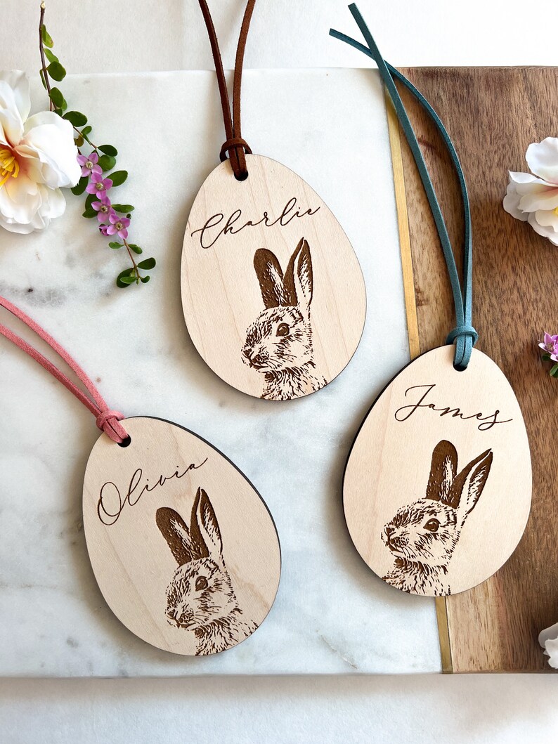Personalized Easter Basket Tag, Custom Wood Easter Bag Tag, Wooden Easter Gift Tag, Easter Decor, Easter for Kids, Easter Bunny Tag image 3