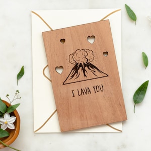 I Lava You Wood Card, Volcano Valentijnsdagkaart, Houten Verjaardagskaart, Kerstkaart voor vrouw, Gepersonaliseerde Gift Corny Valentine Card