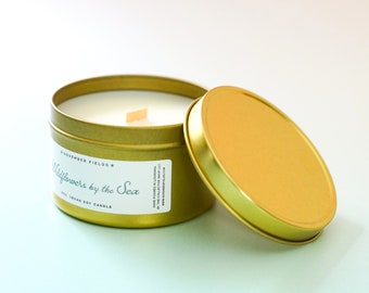 Wildflowers by the Sea Candle - Vela de mecha de madera, Vela floral, Regalo, Regalo de inauguración de la casa, Vela perfumada