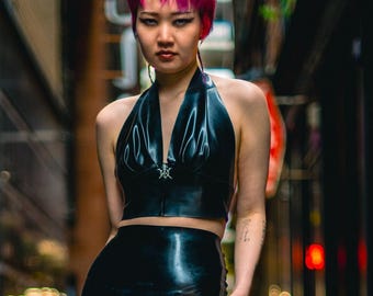 KHAOS (BLACK)  Latex Halter Top | Available In All Sizes
