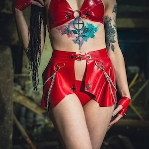 SANGUINE Latex Peplum Skirt With Detachable Chains | Custom Made To Fit