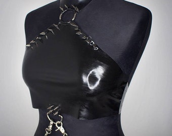 ANTIGEIST Latex Halter Top With Detachable Chains | Custom Made to fit