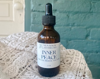 Inner Peace Herbal Tincture, Organic, Motherwort, Lemon Balm, Tulsi Holy Basil, Rose Petals, Organic Farm Crafted Gluten Free Vodka