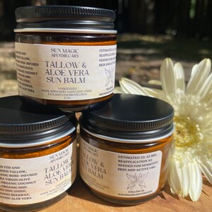 Tallow Aloe Sunblock with Rose-infused Extra Virgin Olive and Coconut Oil, Sunscreen balm, non-nano Zinc Oxide, Organic, Grass-Fed Finished
