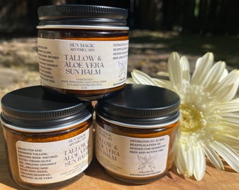 Tallow Aloe Sunblock with Rose-infused Extra Virgin Olive and Coconut Oil, Sunscreen balm, non-nano Zinc Oxide, Organic, Grass-Fed Finished