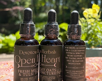Open Heart Herbal Tincture, Organic, Fresh Milky Oats, Fresh Tulsi Holy Basil, Organic Cane Alcohol