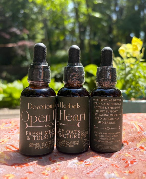 Open Heart Herbal Tincture, Organic, Fresh Milky Oats, Fresh Tulsi Holy Basil, Organic Cane Alcohol