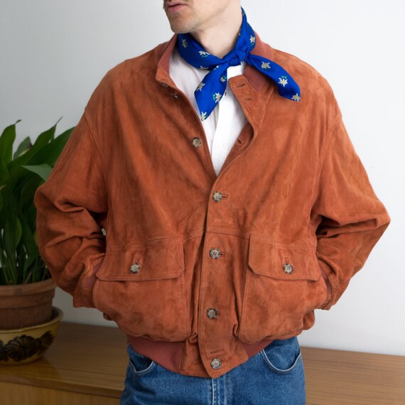 Vintage 90s Suede Real Leather Bomber Jacket in Br