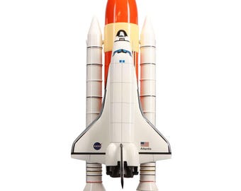 Transbordador espacial Atlantis con cohete propulsor, modelo grande de caoba