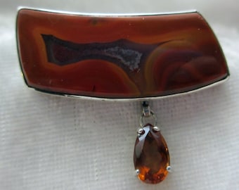 Condor Agate en Madeira Citrien Sterling Zilveren Handgemaakte hanger