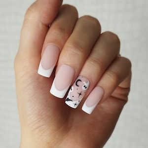 Ghost Press on Nails, Halloween White French Tip, Custom Handmade, Almond Coffin Stiletto Square, Spooky Season, Autumn Fall False Nails