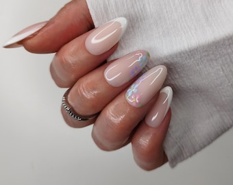 Pastel Flower French Press on Nails, Spring Petal Glue on Nails