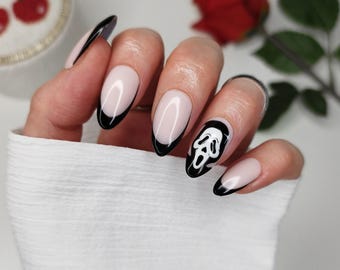 Black French Tip Ghostface Press on Nails