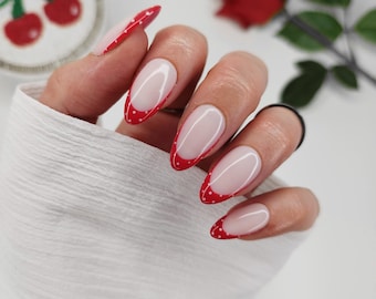 Red Polka Dot French Tip Press on Nails