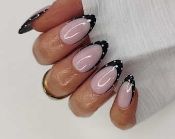 Black & White Polka Dot French Tip Press on Nails