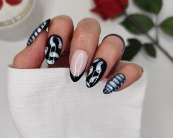 Halloween Blooming Ghost Croc Print Press on Nails