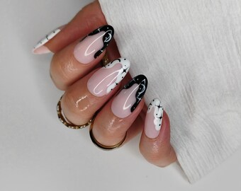 Star Moon Swirl Press on Nails, Fairycore Dot False Nails