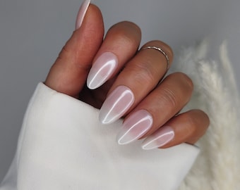 Press on Nails, Chrome Ombre French, Pink White, Almond Coffin, Long Short Gloss Matt, UK False Nails, French Tip Frenchy, Glazed Donut