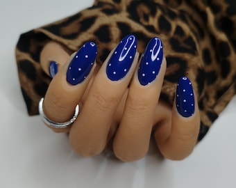 Dark Blue Polka Dot Press on Nails