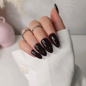 Dark Brown Press on Nails, Chocolate Custom False Nails, Almond Square Coffin Oval Stiletto, Luxury, UK Fake False Nails, Autumn Fall,
