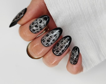 Sheer Black Leopard Print Press on Nails - Custom Handmade False Nails