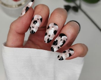 Black and White Cow Press on Nails - Custom Western False Nails