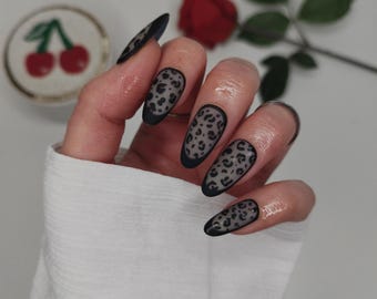 Sheer Black Leopard Print Press on Nails - Custom Handmade False Nails