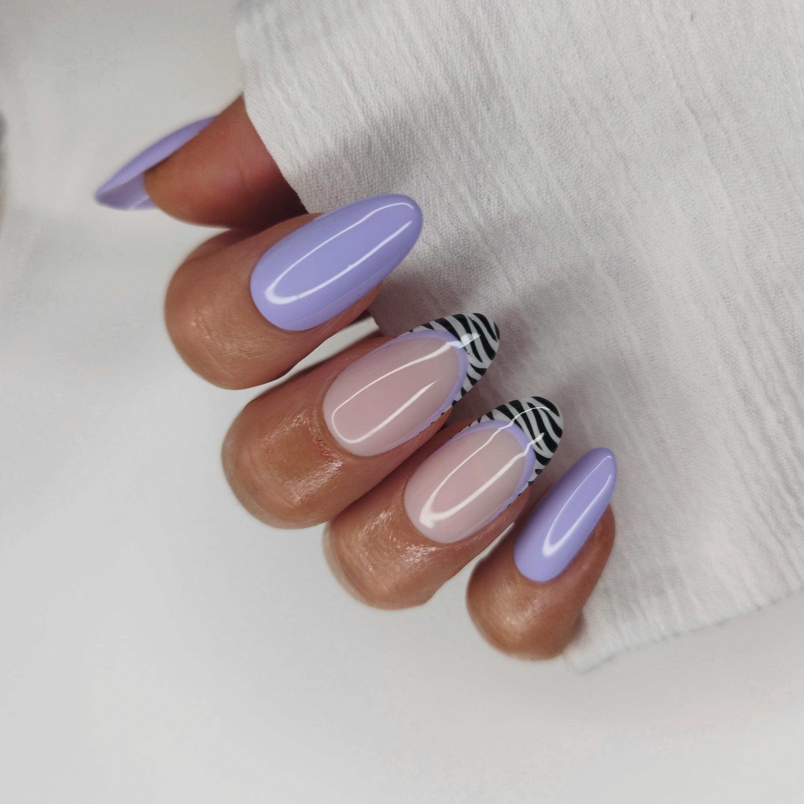 Lilac Zebra French Tip Press on Nails, Animal Print Purple False