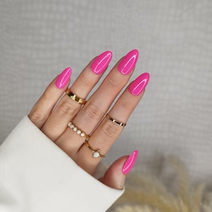 Press on False Nails, Neon Hot Pink, Bright Summer, Almond Coffin Stiletto Square, Long Short Gloss Matt, Full Cover, Custom Handmade