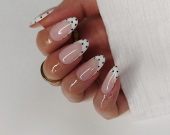 White & Black Polka Dot French Tip Press on Nails