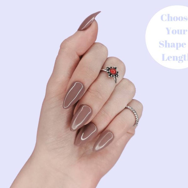 Chocolate Press on False Nails -*FREE ITEMS* - Acrylic French Tips -Almond Coffin Stiletto Square - Long Short Gloss Matt autumn Fall winter