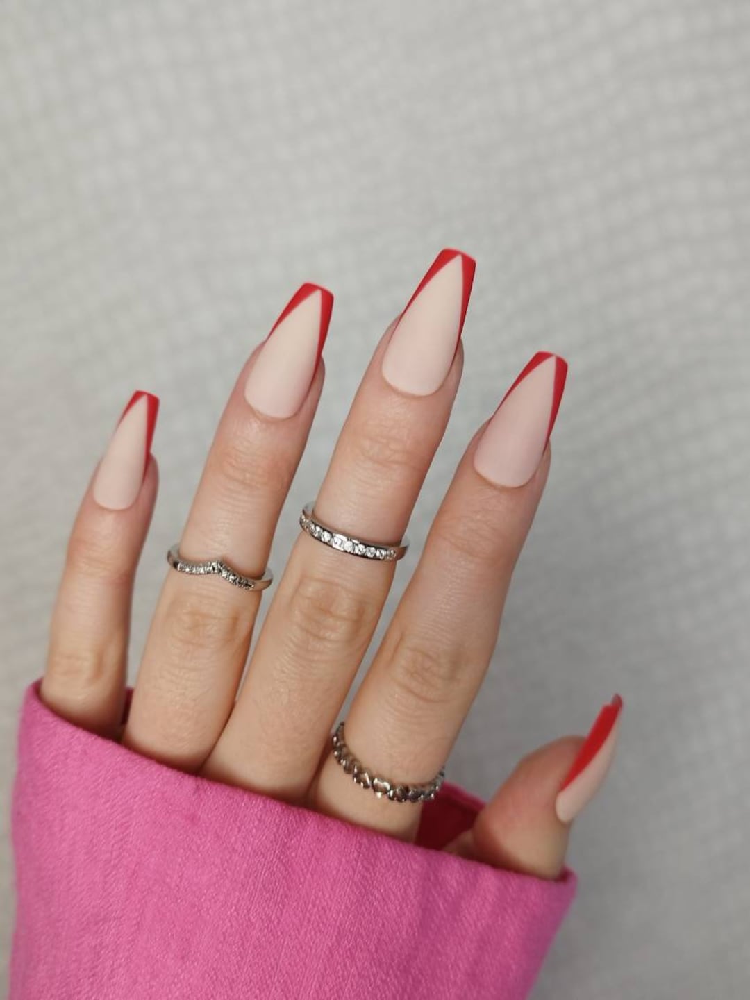 Press on Nails, V French, Red Beige Nude, Square Stiletto Coffin, Long  Short Gloss Matt, UK False, Abstract Rainbow, French Tip Luxury - Etsy  Sweden