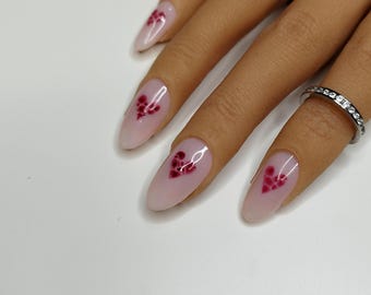 Dark Cherry Croc Print Valentines Milky Pink Press on Nails